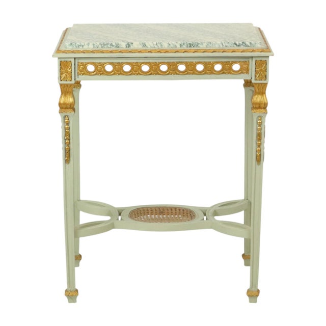 Beautiful antique side table, narrow console table made entirely of lacquered and partially gilded wood, with a stunning...