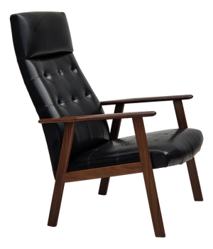 Danish Armchair in Black Artificial Leather and Teak Wood, 1970s