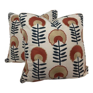 Fabricut Modern Embroidered Flowers- a Pair For Sale