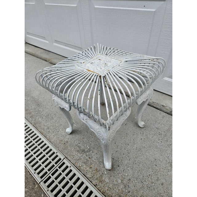 Square White Wrought Iron and Metal Garden Stool For Sale - Image 6 of 14