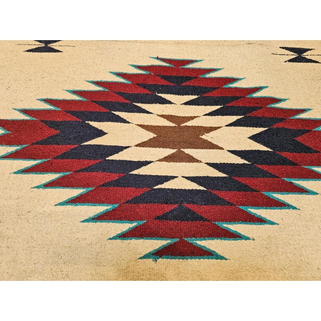 American Vintage American Southwestern Saltillo Kilim Rug, Medallion & Striped Pattern, Ivory & Red, 5x7 For Sale - Image 3 of 18