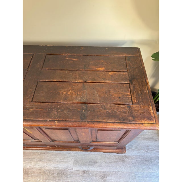 Large Antique 19th Century Oak Dark Wood Blanket Box Chest Coffer with Key Rustic Farmhouse For Sale - Image 11 of 15