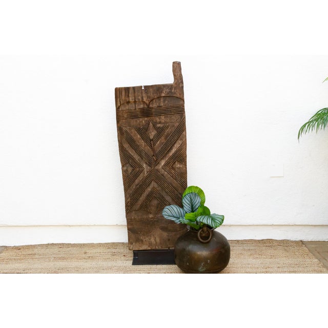 Patinated Antique Carved Geometric Door For Sale - Image 9 of 9