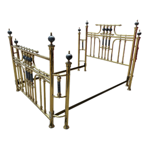 Vintage Hollywood Regency Brass Full Size Bed Frame With Marble Accents