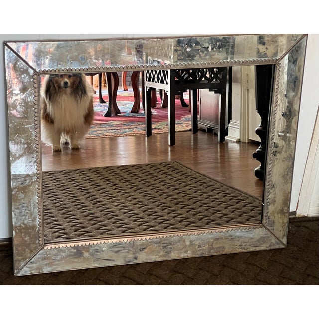 Glass Vintage Made in Mexico Distressed Mirroed Eglomise Frame With Scalloped Edge Wall Mirror For Sale - Image 7 of 7