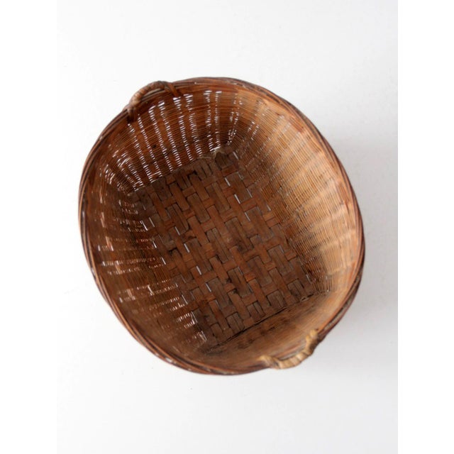 Vintage Woven Rattan Basket With Handles For Sale - Image 10 of 13