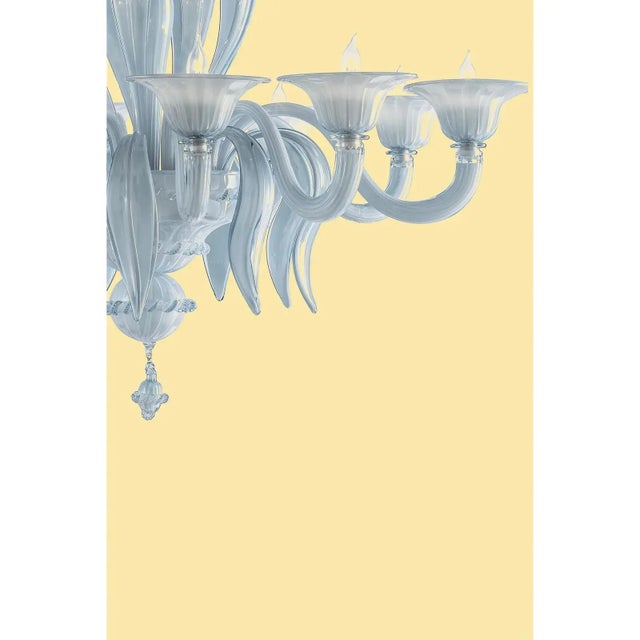 Blue Venetian Azure Style Murano Glass Chandelier with Leaves by Simoeng For Sale - Image 8 of 10