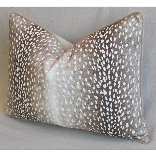 Early 21st Century Antelope Deer Fawn Animal Pattern Linen & Velvet Feather/Down Pillow 24" X 18" For Sale - Image 5 of 9