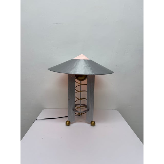 Robert Sonneman Modernist Aluminum and Brass Table Lamp for Kovacs, 1990 For Sale - Image 12 of 17
