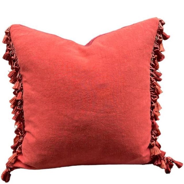 Fine artisan embroidery from India with geometric patten and tiny mirror inserts. Backed with fine linen and trimmed with...