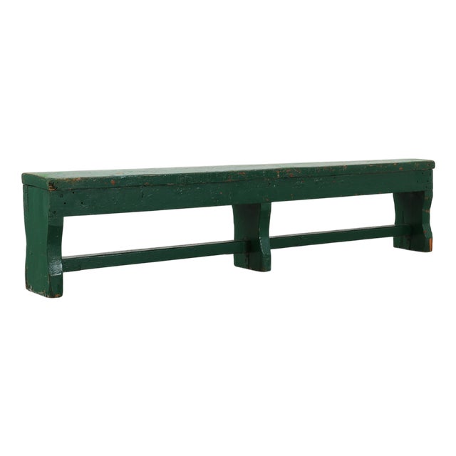 Rustic Primitive Green Farmhouse Bench in Oak, France, 1900s For Sale