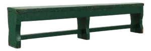 Rustic Primitive Green Farmhouse Bench in Oak, France, 1900s