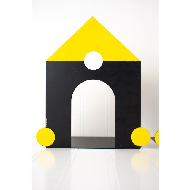 Postmodern Vintage Postmodern Memphis Style Studio Architectural House Steel Metal Bookends - A Pair For Sale - Image 3 of 16