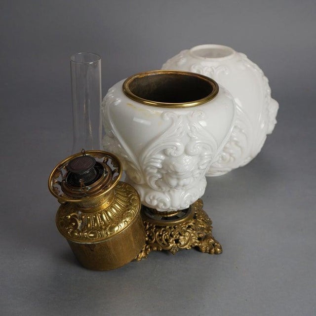 Antique Blanc De Chine Brass & Bronze Cupid Oil Lamp With Blown Out Glass C1900 For Sale - Image 10 of 12