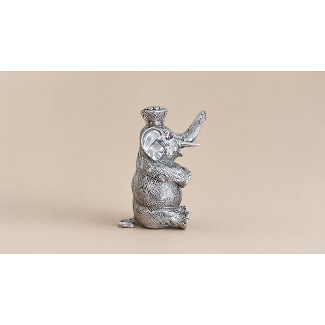 Realism Antique Silver Elephant Figurine With Ruby Eyes Silver Perfume Bottle For Sale - Image 3 of 9