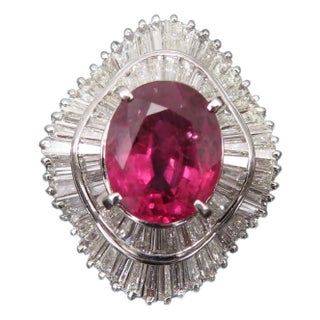 Late 20th Century Fine 3.04ct Gia Certified Thai Heated Ruby & 1.64ct Diamond Platinum Ring Size 4 For Sale