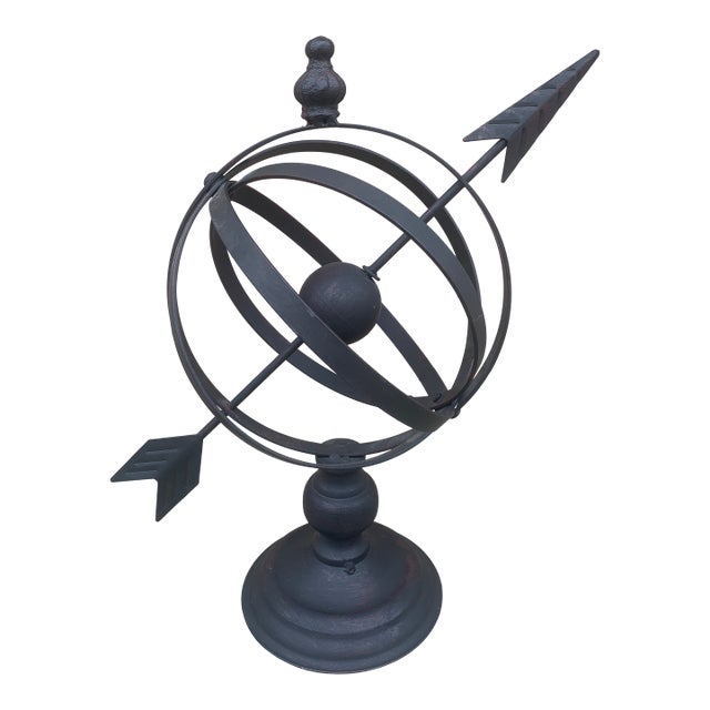 Black Iron Armillary Globe Sculpture – Traditional Landscape & Garden Decor For Sale