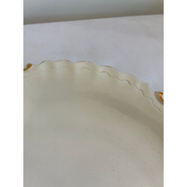 Vintage Italian White Oval Serving Platter With Gold Trim Scalloped Edge For Sale - Image 4 of 11