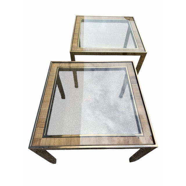 Mid Century Modern Square Brass and Rattan Side Table - A Pair For Sale In Miami - Image 6 of 12