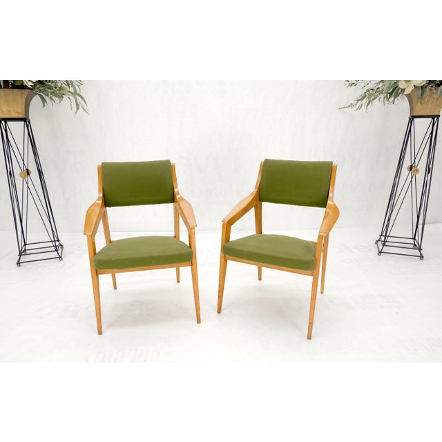 Pair of c1950s Blond Birch Scandinavian Swedish Arm Chairs Green Upholstery For Sale - Image 10 of 15