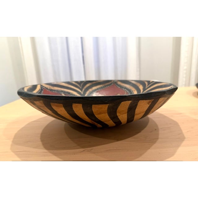 African Wooden Hand :Painted Decorative Bowl Large For Sale - Image 4 of 5
