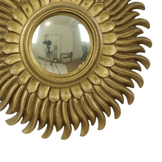 Vintage Sunburst Mirror in Gold Resin, 1960s For Sale - Image 13 of 14