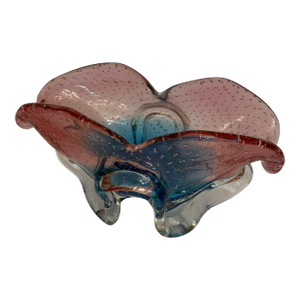 Murano Vintage Hand Blown Glass Blue and Pink Oblong Candy Dish