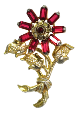 Vintage Art Deco Ruby Crystal Brooch 1930s