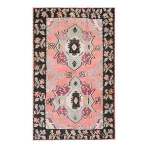 Lovely Vintage Turkish Decorative Anatolian Kilim Rug Pink-Rose Background Color