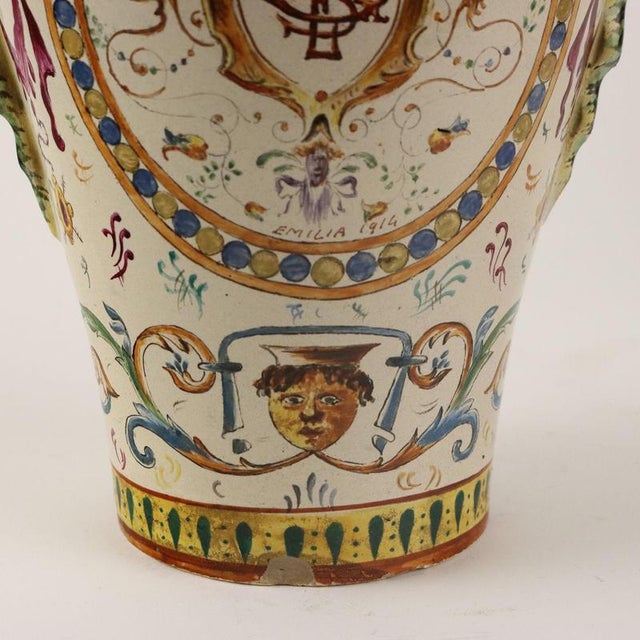 Ceramic Antique Vases in Majolica, Set of 2 For Sale - Image 7 of 16