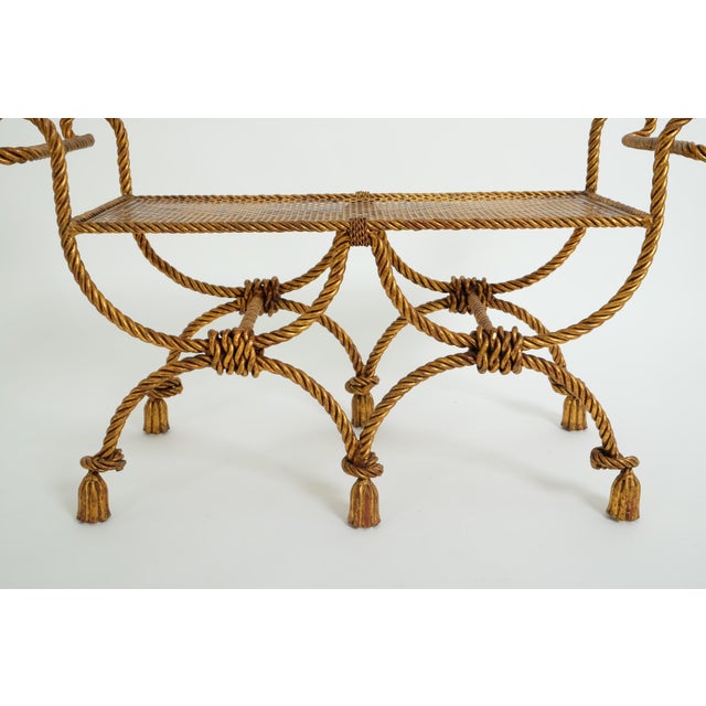 Hollywood Regency Bench in Gilded Iron with Rope and Tassels, 1950s For Sale - Image 16 of 18