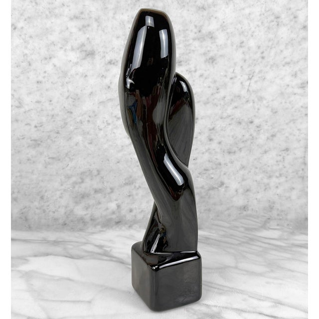 Vintage Postmodern Abstract Black Ceramic Lovers Sculpture For Sale - Image 4 of 8