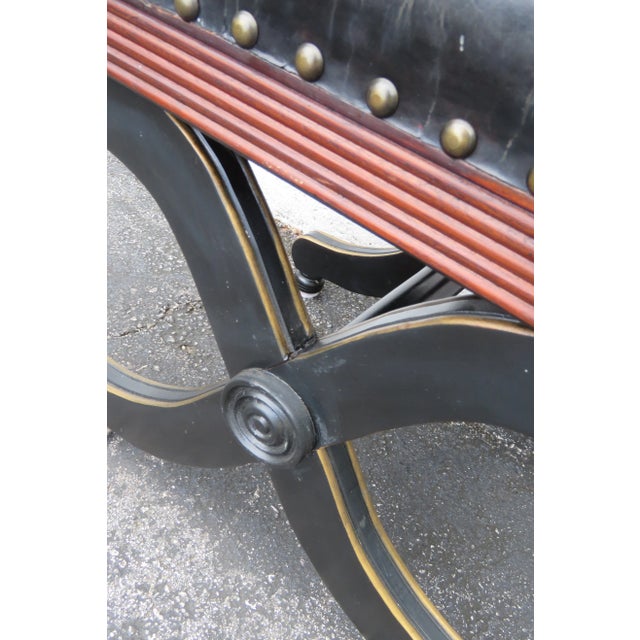 Hollywood Regency Painted Leather Vanity Ottomans Footstools a Pair For Sale - Image 9 of 12