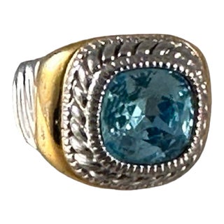 Sterling and Gold Vermeil Blue Topaz Ring Sz 7 For Sale