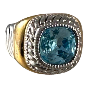 Sterling and Gold Vermeil Blue Topaz Ring Sz 7