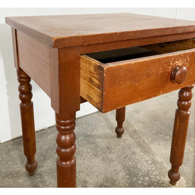 Antique Early American Turned Wood Single Drawer Side Table For Sale - Image 9 of 10