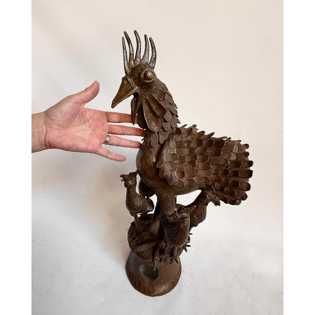 Vintage Bronze Benin Chicken Statue For Sale - Image 9 of 9