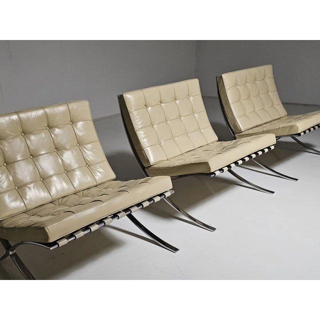Early edition Barcelona chairs in cream leather, Mies van der Rohe, 1960s Knoll International. Originally designed in 1926...