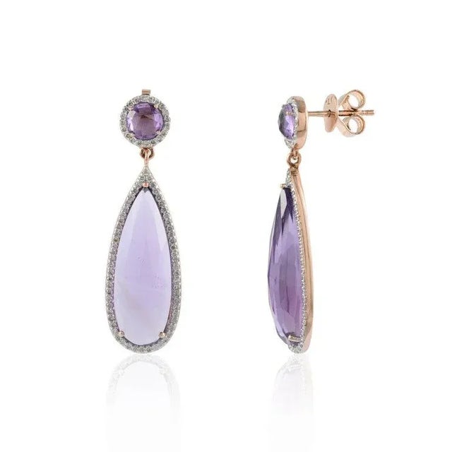 Art Deco 14k Rose Gold 10.77ct Amethyst Dangle Drop Art Deco Earrings - 2 Pieces For Sale - Image 3 of 6
