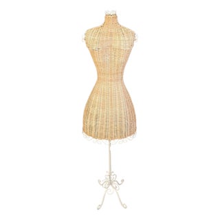 Vintage Wicker Mannequin with Wrought Iron Base, 1960s For Sale