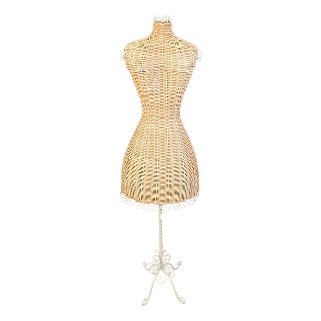 Vintage Wicker Mannequin with Wrought Iron Base, 1960s For Sale