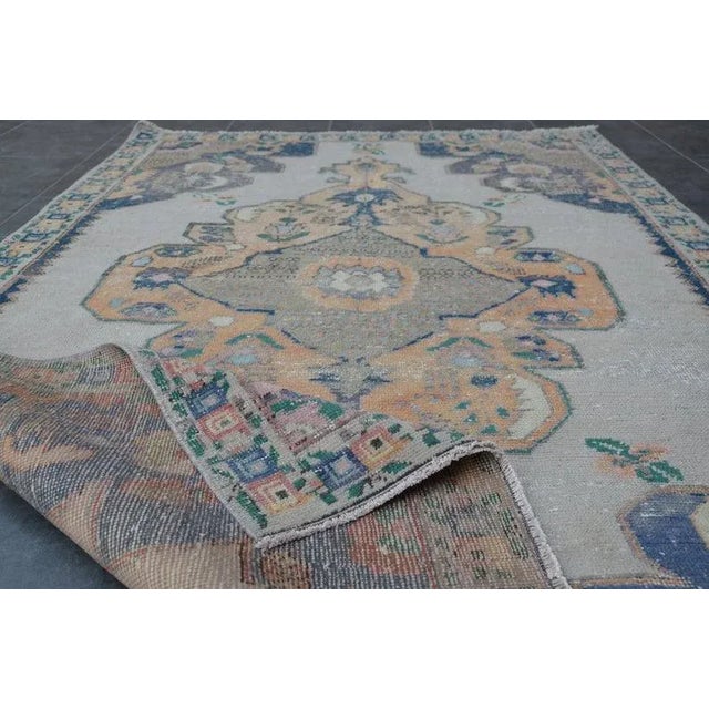Faded Oushak Turkish Handmade Rug-4'3x7'1" For Sale - Image 9 of 11
