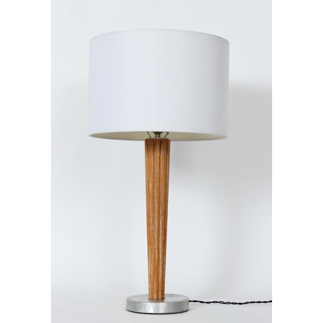 Russel Wright Style Fluted Cerused Oak & Aluminum Table Lamp, Circa 1940 For Sale - Image 12 of 12