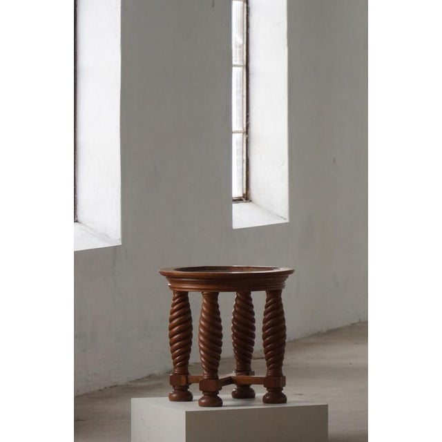 Wood Mid-Century Modern Danish Oak Table with Spiral-Turned Legs and Glass Top, 1950s For Sale - Image 7 of 18