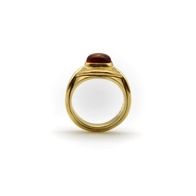 Gold 1970s Vintage Tiffany & Co. 18k Gold Crossover Citrine Cabochon Ring, Size 5.25 For Sale - Image 8 of 10