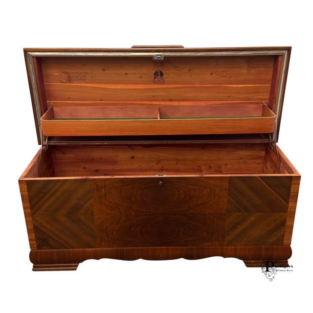 Mid 20th Century Vintage Lane Art Deco Style Mahogany & Burlwood Cedar Lined Trunk / Blanket Chest For Sale - Image 5 of 12