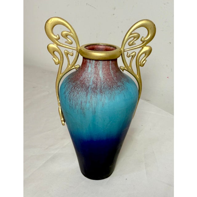 1910s Antique Eugene Baudin French Bronze Mount Art Pottery Art Nouveau Vase 1843-1907 For Sale - Image 5 of 12