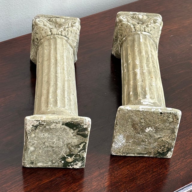 Dove Gray Neoclassical-Style Cast Plaster Candlestick Holders -- a Pair For Sale - Image 8 of 12