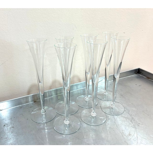 1950s-60s mod small crystal champagne flutes; set of 7. Excellent condition.