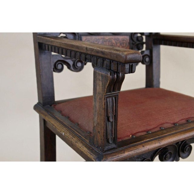 17th Century Renaissance Handcarved Nutwood Armchair, Austria For Sale - Image 9 of 18